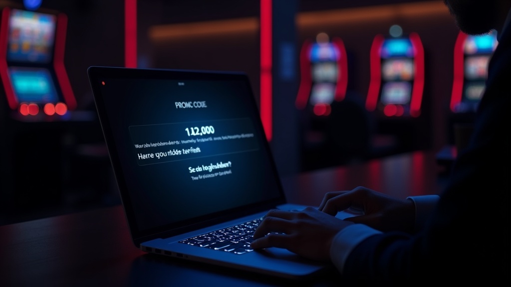 Gracz wpisuje kod bonusowy w kasynie online przy ekranie z promocją