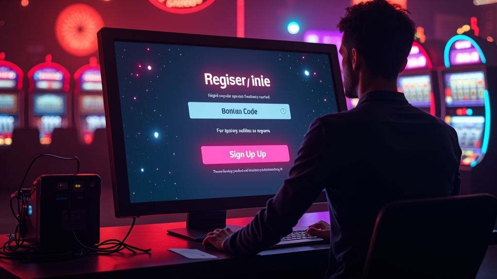 Hráč zadává no deposit bonus kód na registrační obrazovce kasina